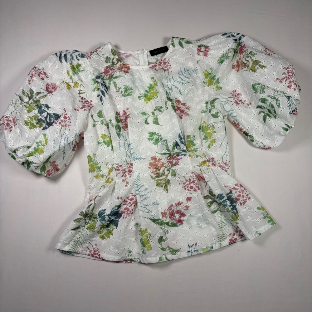Gracia Floral Eyelet Puff Sleeve Peplum Cottagecore Romantic Garden Top Women S